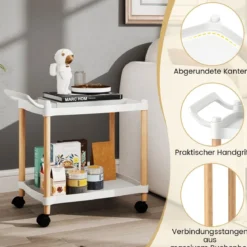 2-stöckiger Rollwagen mit Verriegelbaren Rädern & Buchenholzrahmen Trolley Organizer