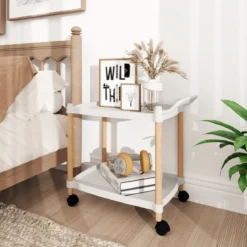 2-stöckiger Rollwagen mit Verriegelbaren Rädern & Buchenholzrahmen Trolley Organizer