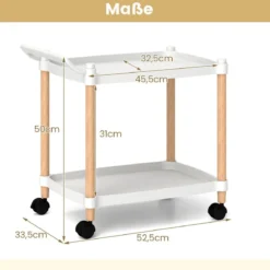 2-stöckiger Rollwagen mit Verriegelbaren Rädern & Buchenholzrahmen Trolley Organizer