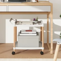 2-stöckiger Rollwagen mit Verriegelbaren Rädern & Buchenholzrahmen Trolley Organizer