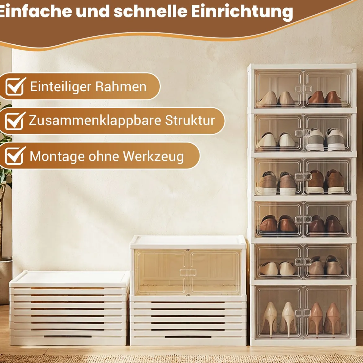 6 Stöckiger Schuhschrank für 12 Paar Schuhe mit Magnetischen Türen Freistehendes Schuhregal