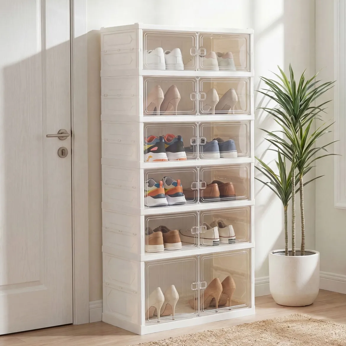 6 Stöckiger Schuhschrank für 12 Paar Schuhe mit Magnetischen Türen Freistehendes Schuhregal