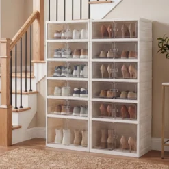 6 Stöckiger Schuhschrank für 12 Paar Schuhe mit Magnetischen Türen Freistehendes Schuhregal