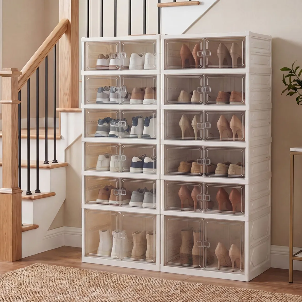 6 Stöckiger Schuhschrank für 12 Paar Schuhe mit Magnetischen Türen Freistehendes Schuhregal
