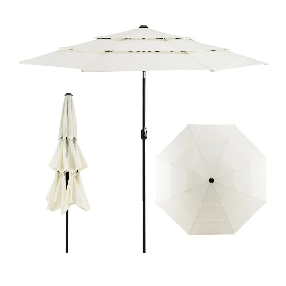 3-Stöckiger Terrassenschirm Doppelt Belüfteter Außenschirm 306 x 306 x 252 cm Beige