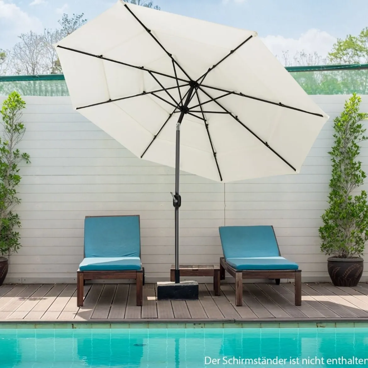 3-Stöckiger Terrassenschirm Doppelt Belüfteter Außenschirm 306 x 306 x 252 cm Beige