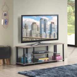 3-Stöckiger TV Ständer mit Massivem Metallrahmen und Offenen Spanplattenregalen Grau