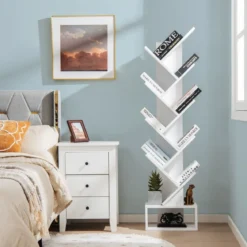 10-stöckiges Baum-Bücherregal mit Schublade Bodenstehendes Lagerregal Weiß