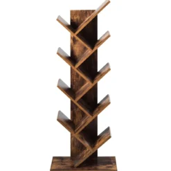 9-Stöckiges Baum Bücherregal mit Anti-Kipp Vorrichtung 51 x 28 x 140 cm Rustikales Braun