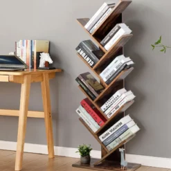 9-Stöckiges Baum Bücherregal mit Anti-Kipp Vorrichtung 51 x 28 x 140 cm Rustikales Braun