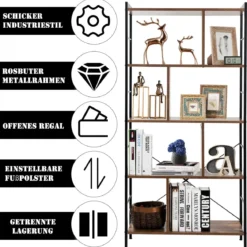 5-stöckiges Bücherregal Bücherregal mit Metallrahmen Standregal Holz 74 x 30 x 154,5 cm Braun