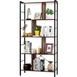 5-stöckiges Bücherregal Bücherregal mit Metallrahmen Standregal Holz 74 x 30 x 154,5 cm Braun