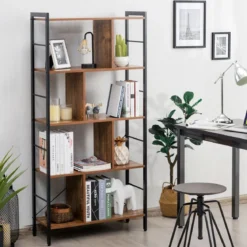 5-stöckiges Bücherregal Bücherregal mit Metallrahmen Standregal Holz 74 x 30 x 154,5 cm Braun