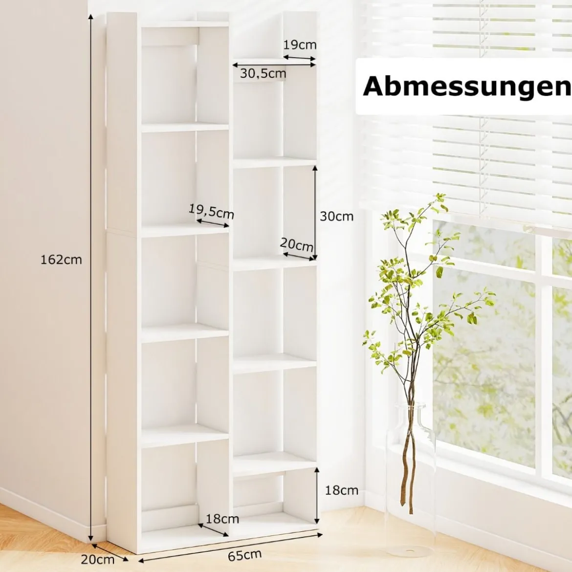 12-stöckiges Bücherregal Displayständer mit Anti-Kipp-Sicherungen Baumförmiges Standregal 65 x 20 x 162 cm
