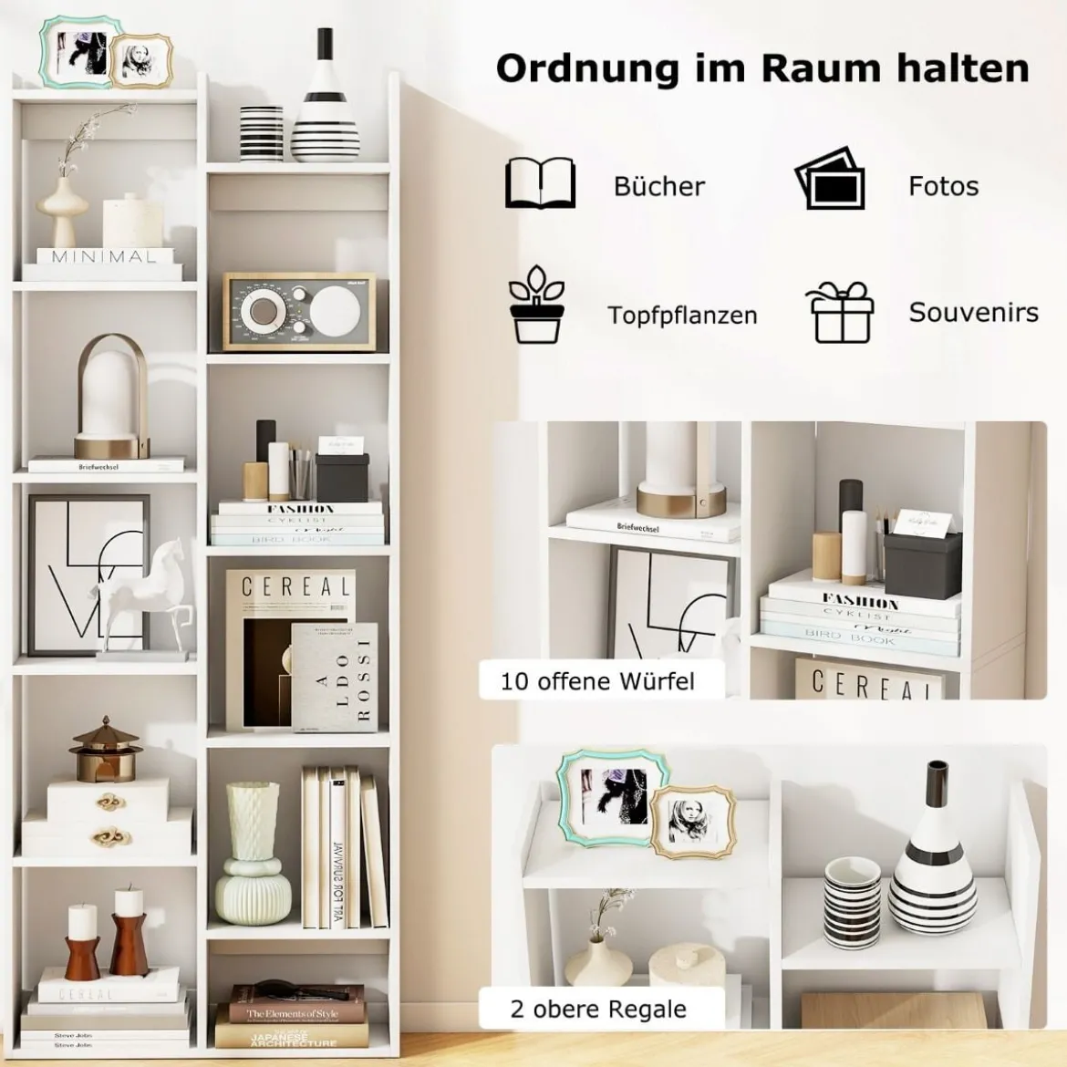 12-stöckiges Bücherregal Displayständer mit Anti-Kipp-Sicherungen Baumförmiges Standregal 65 x 20 x 162 cm