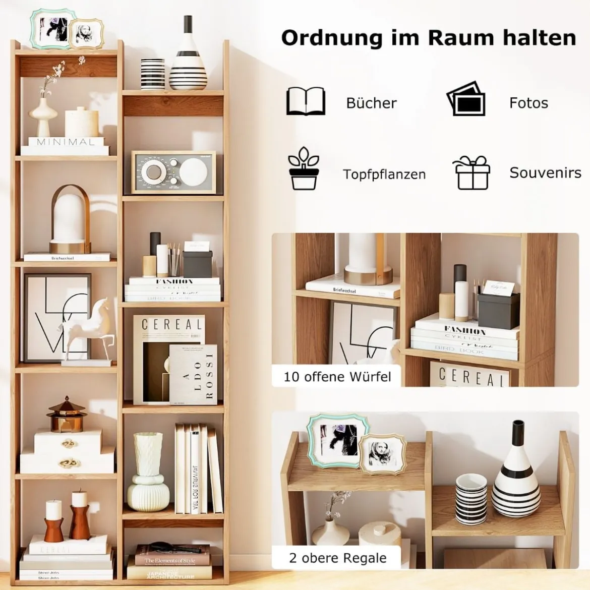 12-stöckiges Bücherregal Displayständer mit Anti-Kipp-Sicherungen Baumförmiges Standregal 65 x 20 x 162 cm