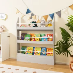 3-Stöckiges Bücherregal für Kinder Freistehendes Ablageregal Grau