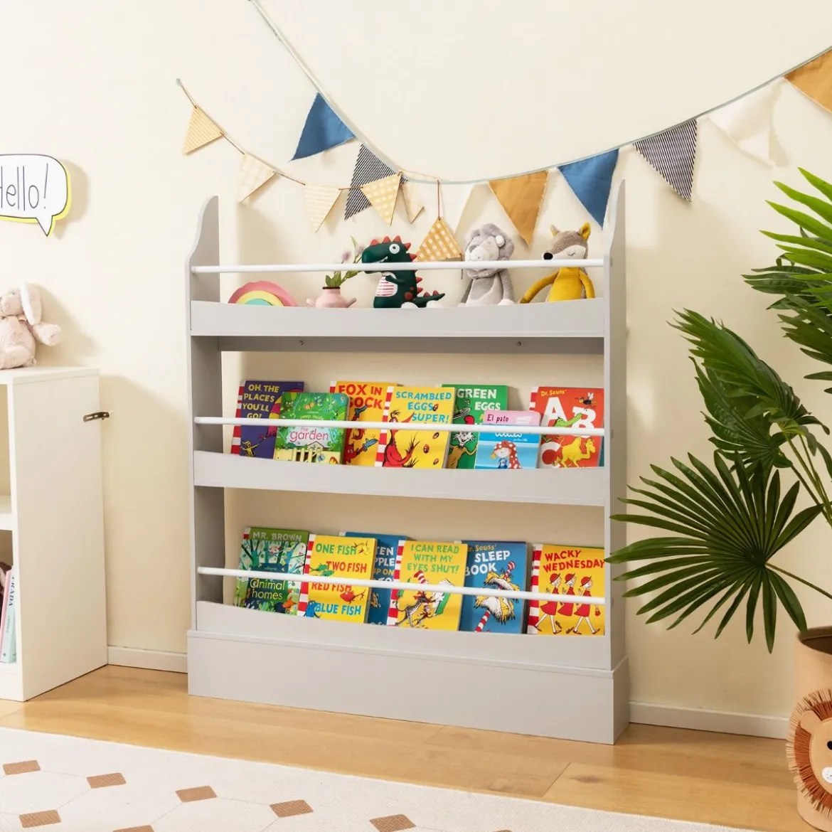 3-Stöckiges Bücherregal für Kinder Freistehendes Ablageregal Grau