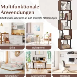 5 stöckiges Bücherregal Geometrisches Standregal mit Kippschutz Freistehendes Lagerregal Rustikales Braun