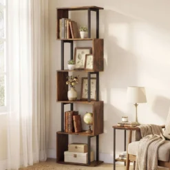 5 stöckiges Bücherregal Geometrisches Standregal mit Kippschutz Freistehendes Lagerregal Rustikales Braun