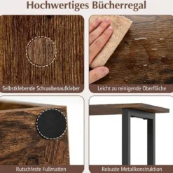 5 stöckiges Bücherregal Geometrisches Standregal mit Kippschutz Freistehendes Lagerregal Rustikales Braun