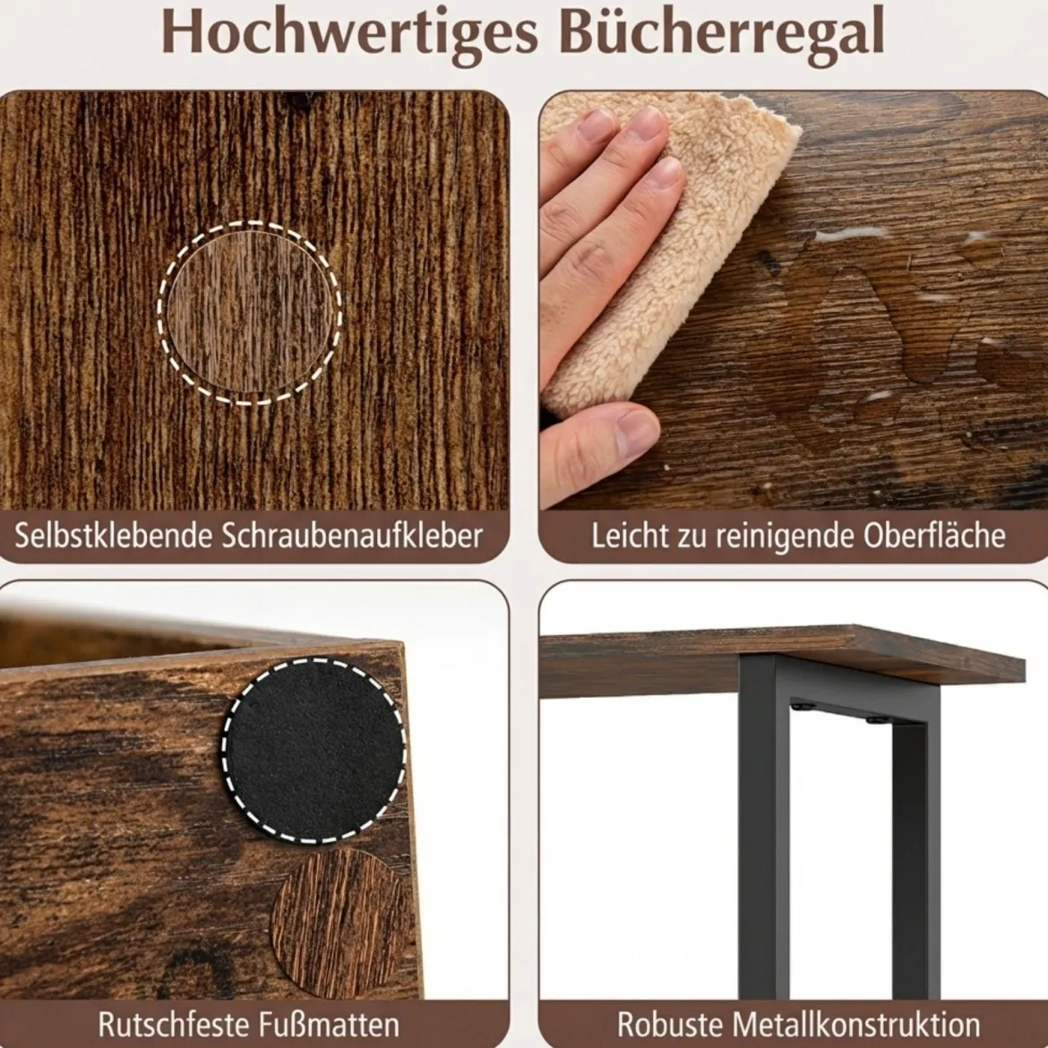 5 stöckiges Bücherregal Geometrisches Standregal mit Kippschutz Freistehendes Lagerregal Rustikales Braun