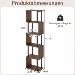 5 stöckiges Bücherregal Geometrisches Standregal mit Kippschutz Freistehendes Lagerregal Rustikales Braun