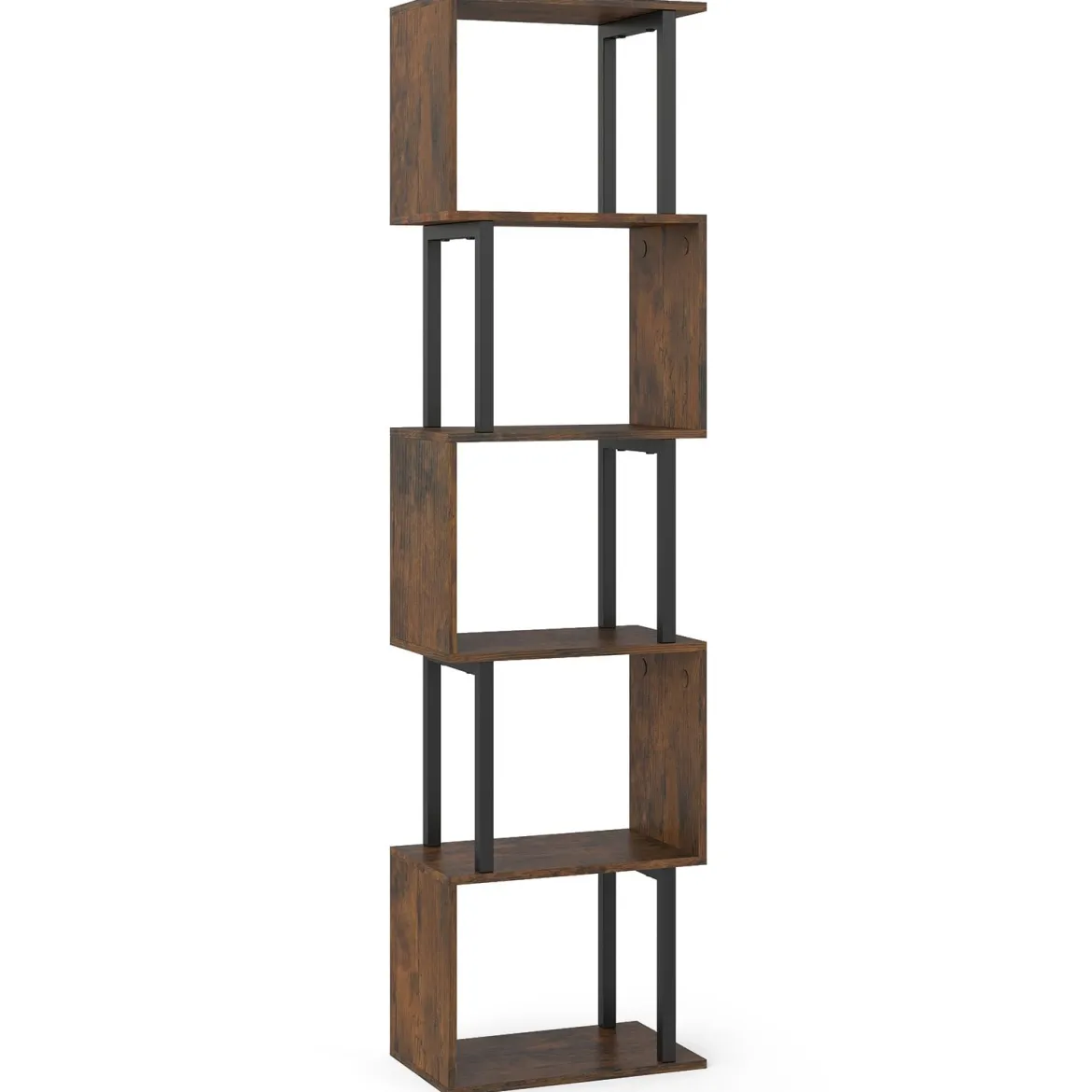 5 stöckiges Bücherregal Geometrisches Standregal mit Kippschutz Freistehendes Lagerregal Rustikales Braun