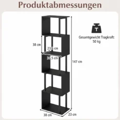 5 stöckiges Bücherregal Geometrisches Standregal mit Kippschutz Freistehendes Lagerregal Schwarz