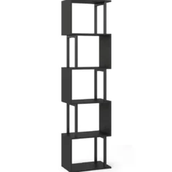 5 stöckiges Bücherregal Geometrisches Standregal mit Kippschutz Freistehendes Lagerregal Schwarz