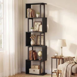 5 stöckiges Bücherregal Geometrisches Standregal mit Kippschutz Freistehendes Lagerregal Schwarz