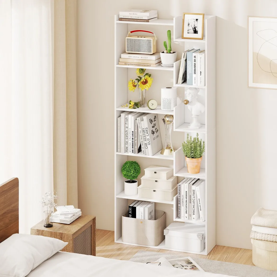6-stöckiges Bücherregal Holzregal mit 2 Kippsicherungen offenes Ausstellungsregal 69 x 22 x 163 cm Weiß
