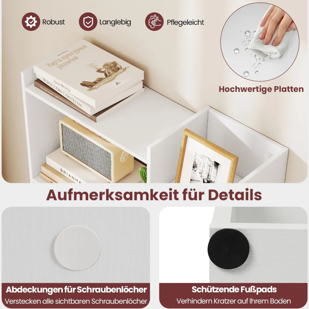 6-stöckiges Bücherregal Holzregal mit 2 Kippsicherungen offenes Ausstellungsregal 69 x 22 x 163 cm Weiß