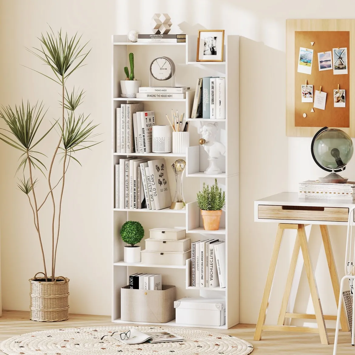 6-stöckiges Bücherregal Holzregal mit 2 Kippsicherungen offenes Ausstellungsregal 69 x 22 x 163 cm Weiß