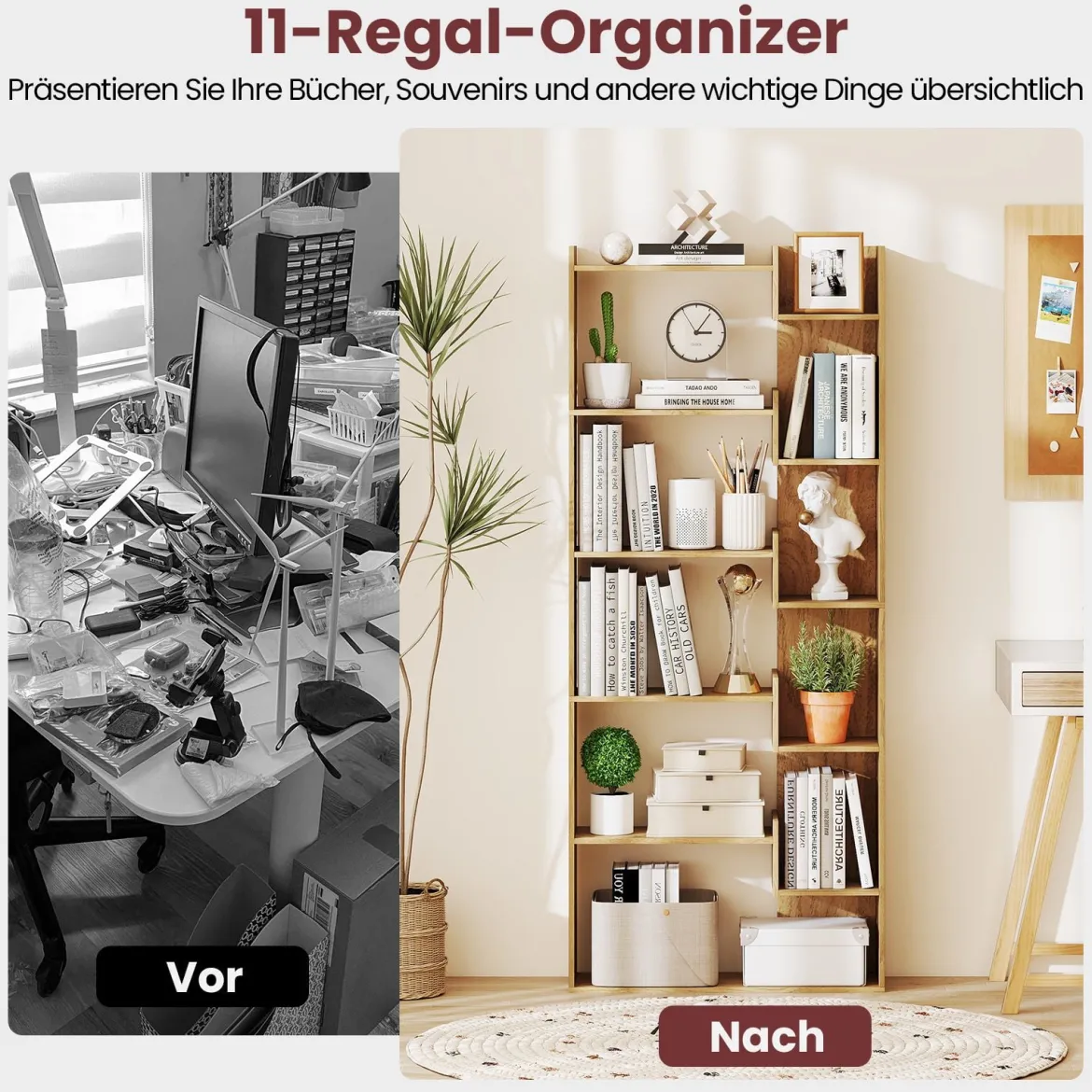 6-stöckiges Bücherregal Holzregal Standregal Dekoratives Aufbewahrungsregal 69 x 22 x 163 cm