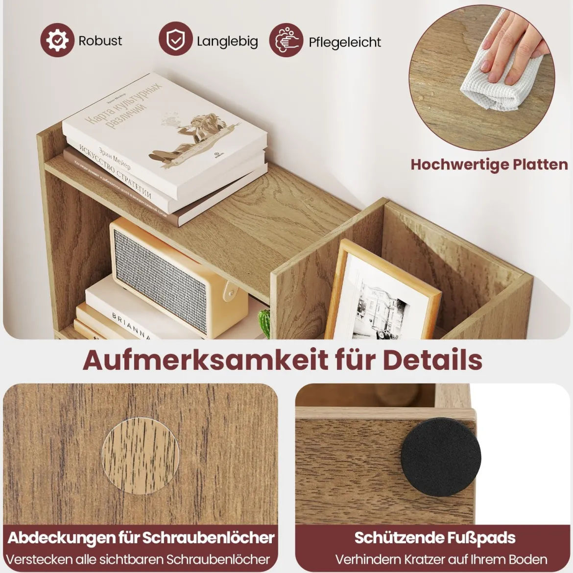 6-stöckiges Bücherregal Holzregal Standregal Dekoratives Aufbewahrungsregal 69 x 22 x 163 cm