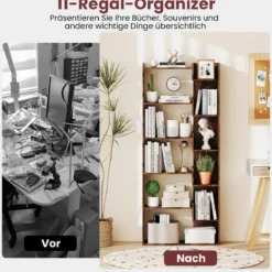6-stöckiges Bücherregal Holzregal mit 2 Kippsicherungen offenes Ausstellungsregal 69 x 22 x 163 cm