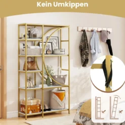 6-stöckiges Bücherregal industrielles Büroregal mit offenen Ablageflächen hohes Regal mit bogenförmigem Design Standregale