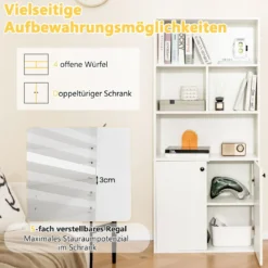 5-stöckiges Bücherregal mit Doppeltüren 155 cm hohes Standregal mit offenen Fächern Weiß