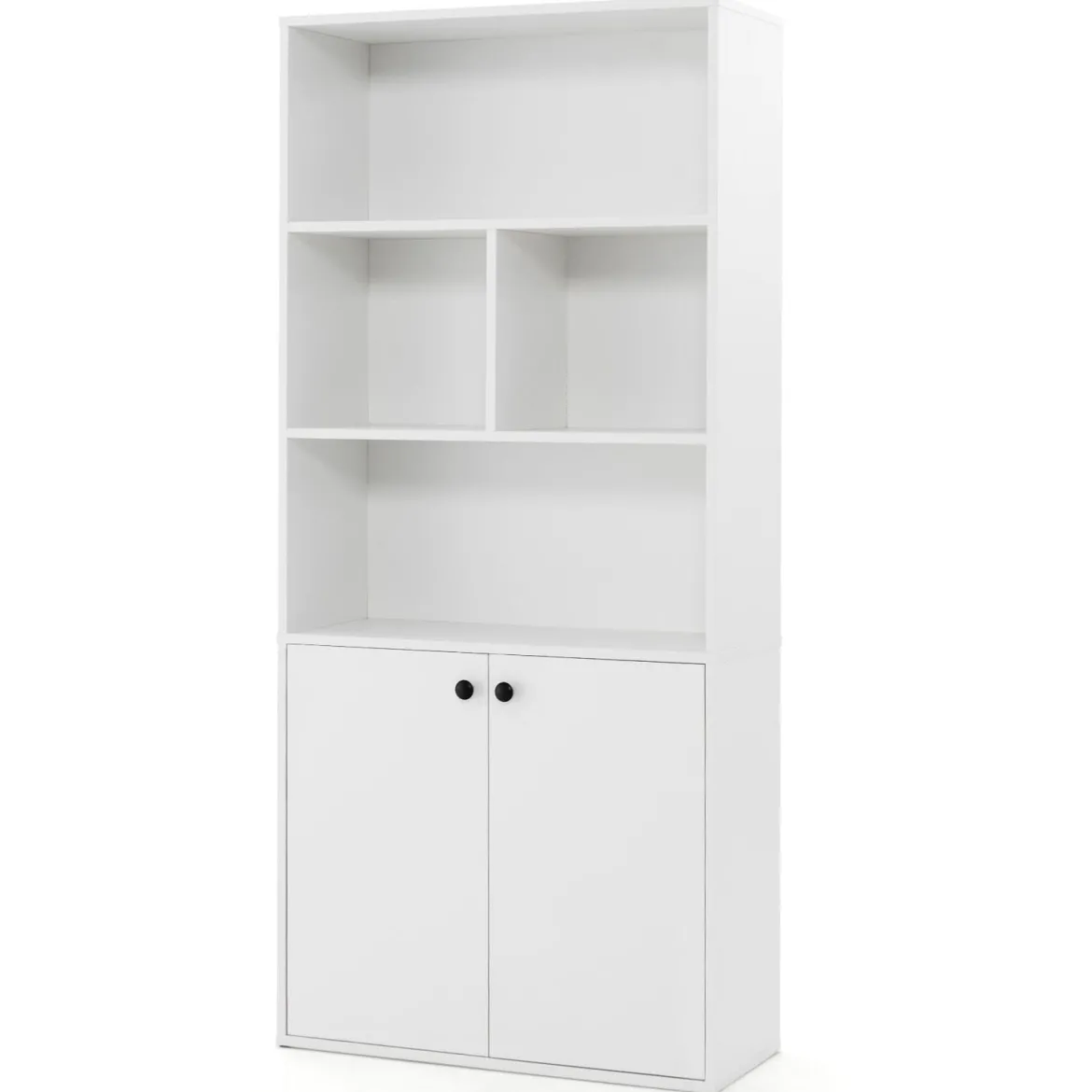5-stöckiges Bücherregal mit Doppeltüren 155 cm hohes Standregal mit offenen Fächern Weiß