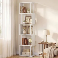 5-stöckiges Bücherregal mit Metallrahmen freistehend mit Kippschutz für Wohnzimmer und Büro Weiß