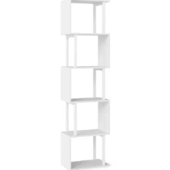 5-stöckiges Bücherregal mit Metallrahmen freistehend mit Kippschutz für Wohnzimmer und Büro Weiß