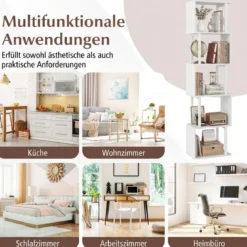 5-stöckiges Bücherregal mit Metallrahmen freistehend mit Kippschutz für Wohnzimmer und Büro Weiß