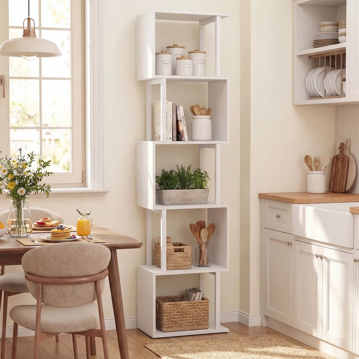 5-stöckiges Bücherregal mit Metallrahmen freistehend mit Kippschutz für Wohnzimmer und Büro Weiß