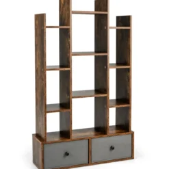 12-Stöckiges Bücherregal mit Offener Rückseite & Schublade 81 x 24 x 132 cm Braun