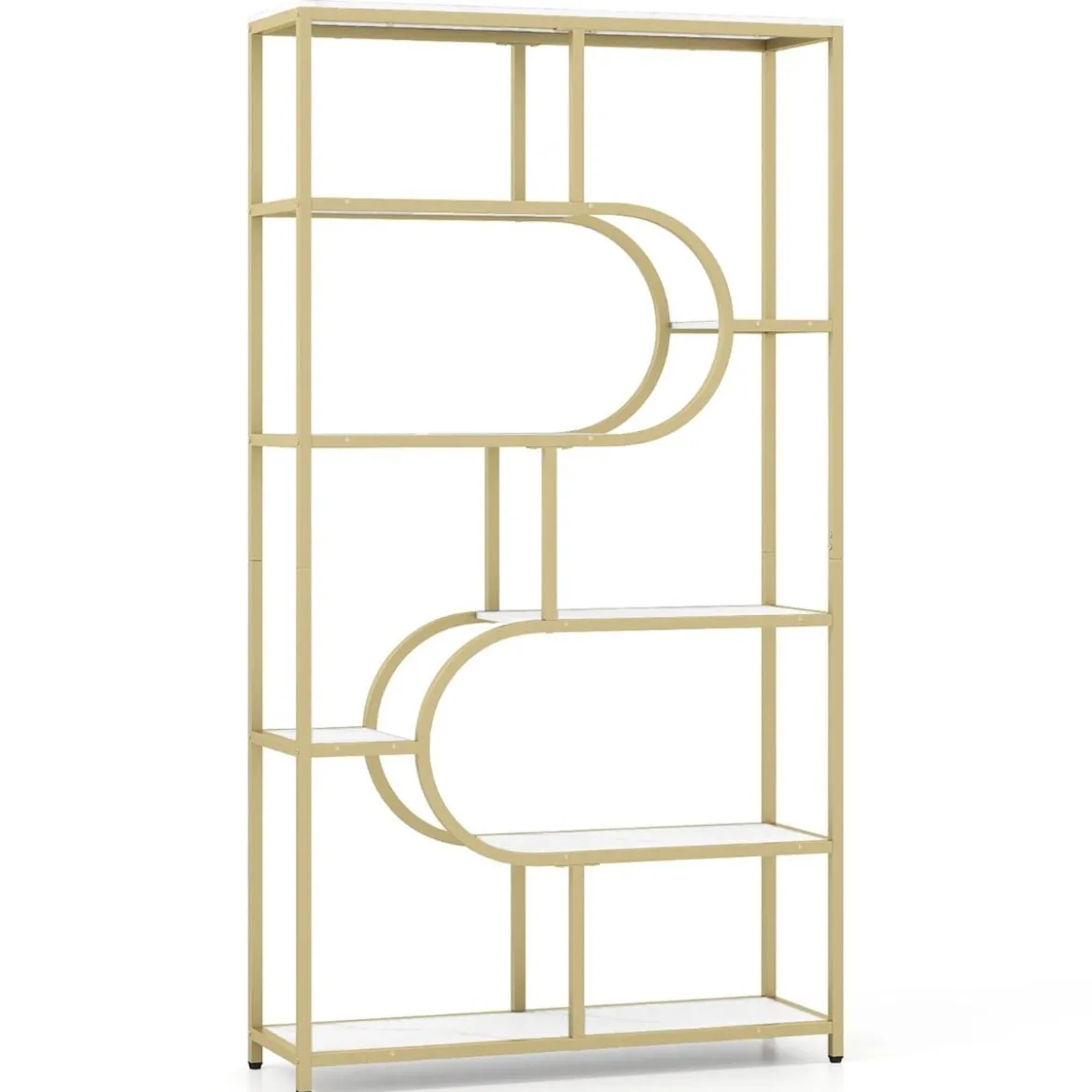 5-stöckiges Bücherregal mit Offenen Regalen Standregal Display Regal Weiß & Gold