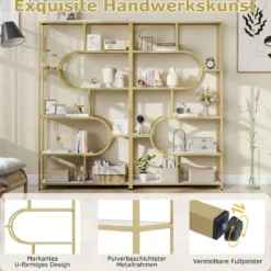 5-stöckiges Bücherregal mit Offenen Regalen Standregal Display Regal Weiß & Gold