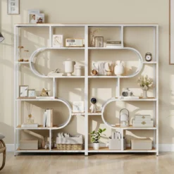 5-stöckiges Bücherregal mit Offenen Regalen Standregal Display Regal Natur & Weiß