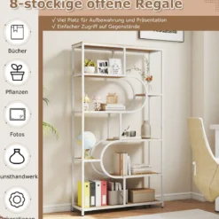 5-stöckiges Bücherregal mit Offenen Regalen Standregal Display Regal Natur & Weiß