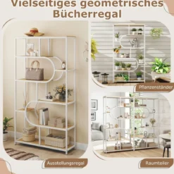 5-stöckiges Bücherregal mit Offenen Regalen Standregal Display Regal Natur & Weiß